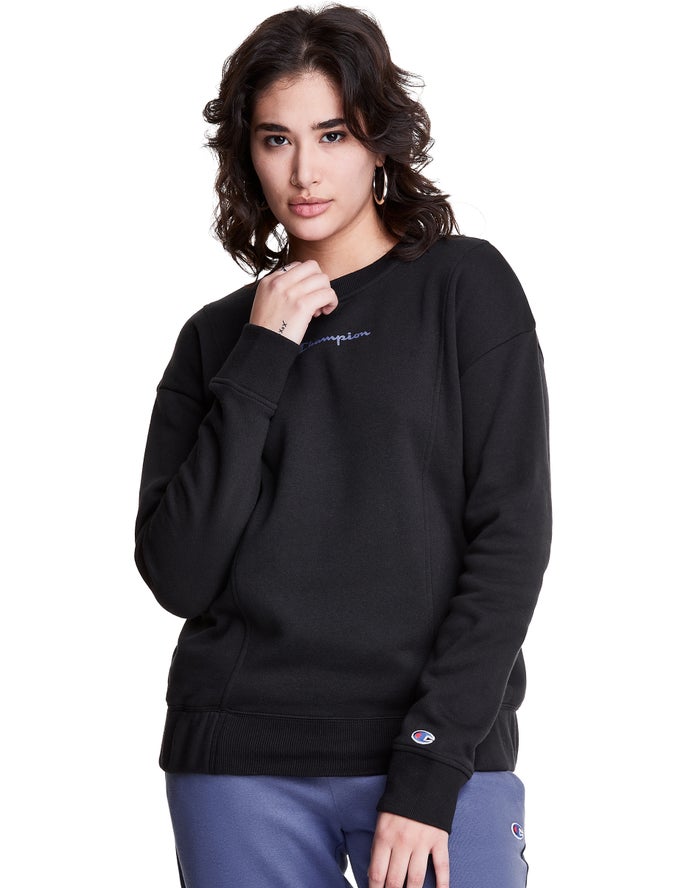 Champion Womens Sweatshirt NZ - Fleece Crew Black ( 0349-AMRZS )